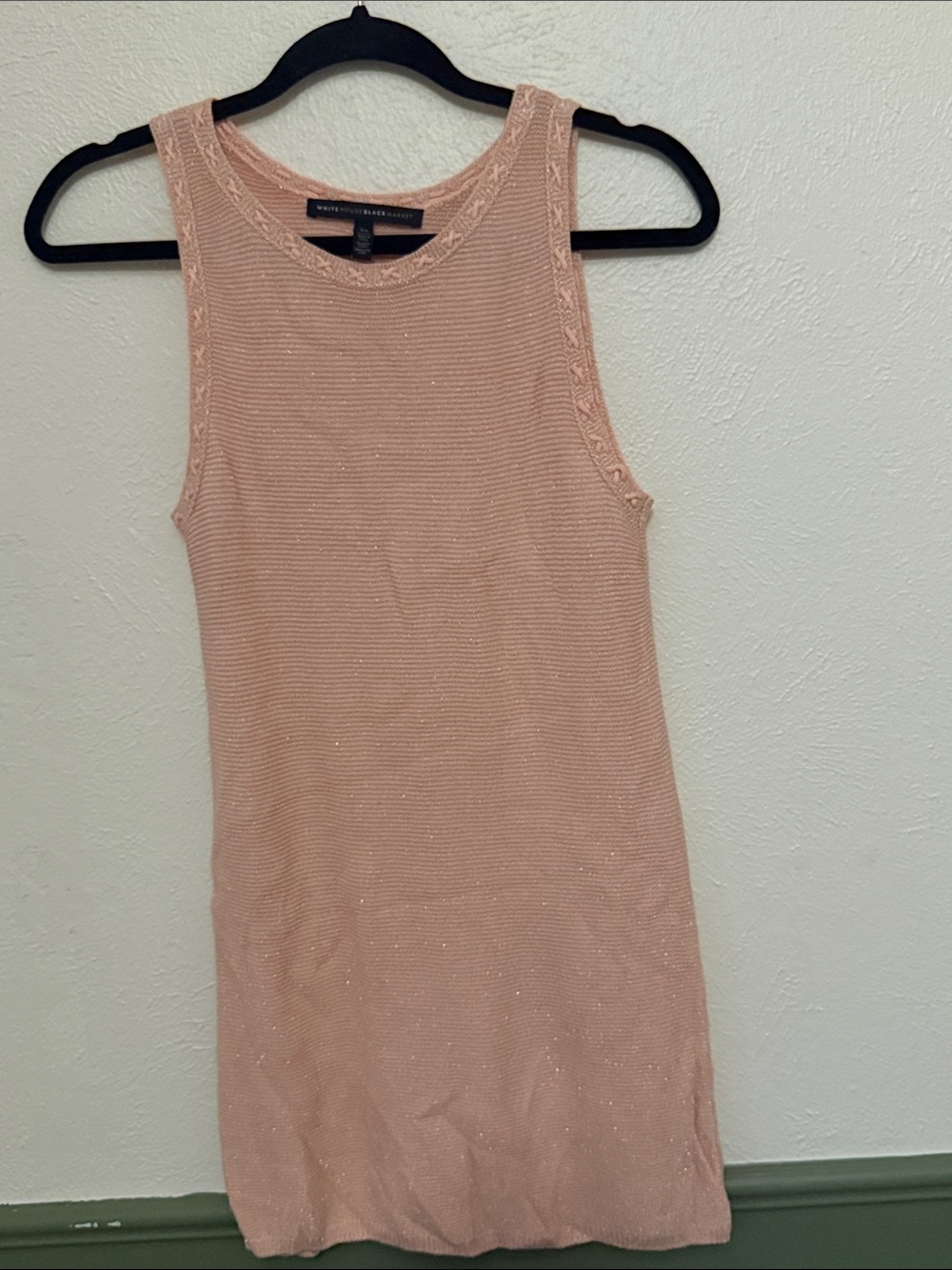 White House Black Market blush pink shimmer knit sleeveless dress